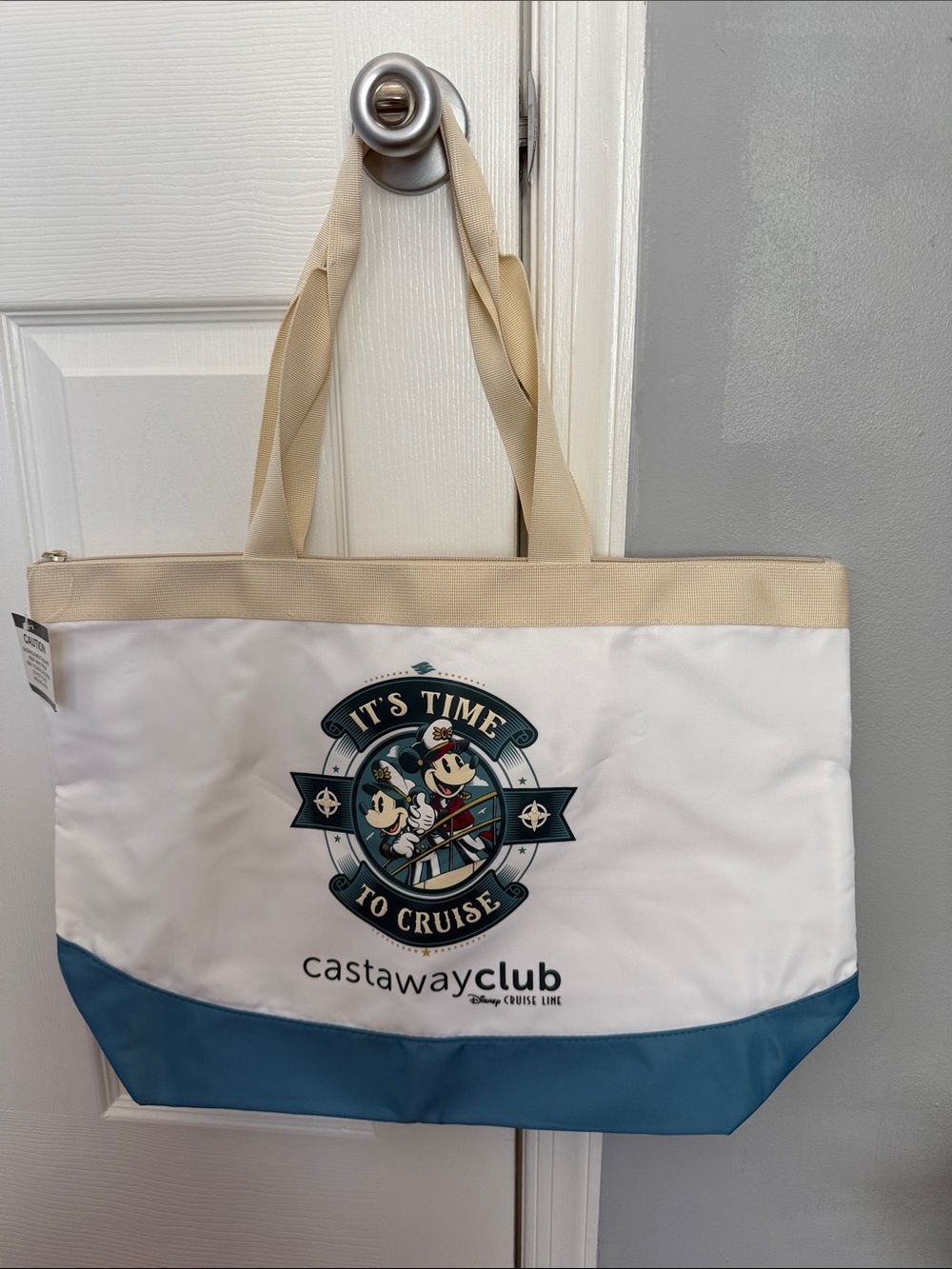 NWT Castaway Club Disney Cruise Line Beige & Blue Tote Bag